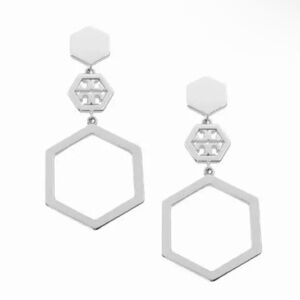 Tory Burch Silver Open Hexagon Drop Earrings